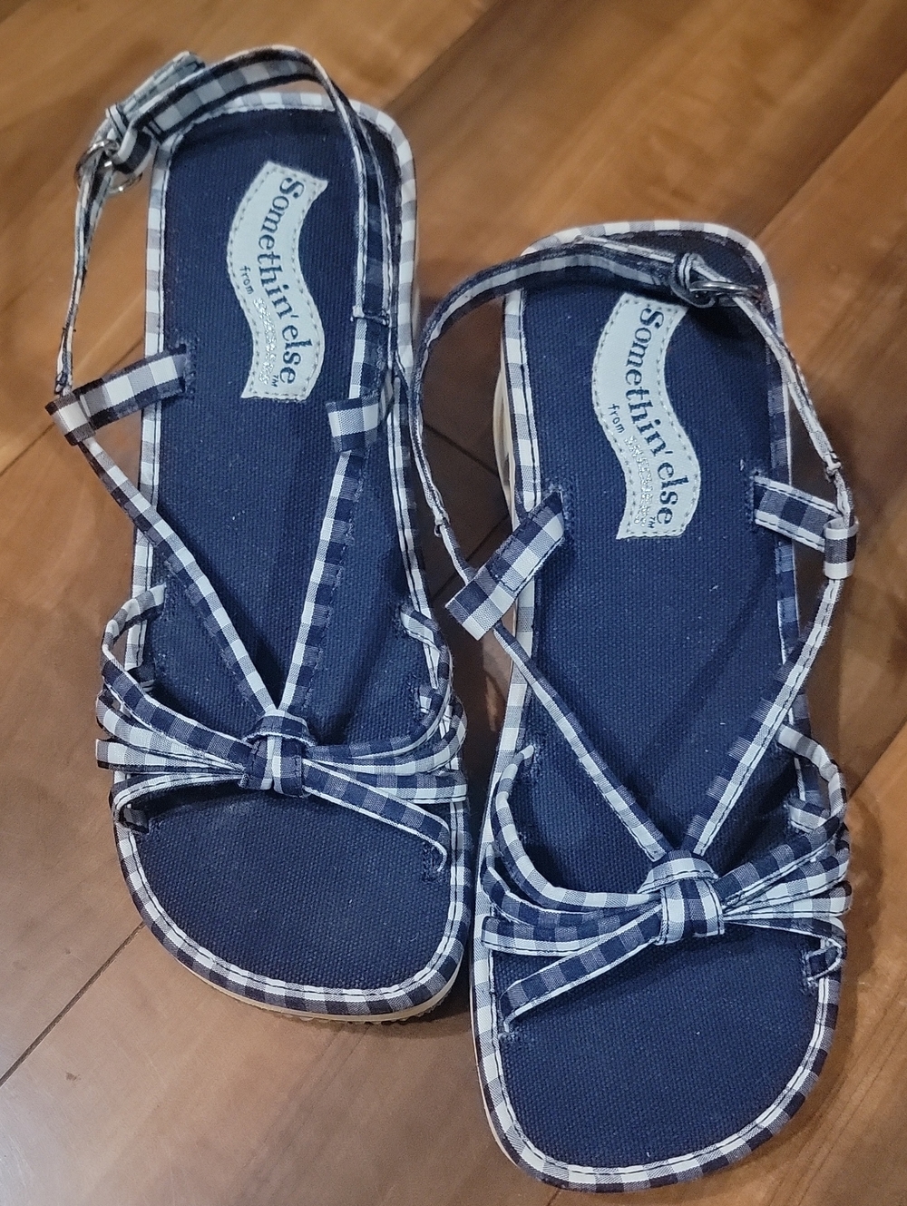 Skechers Navy & White Plaid Bow Strap Sandals